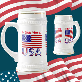 Jarra De Cerveza EE. UU. Estados Unidos América Bandera Roja Person