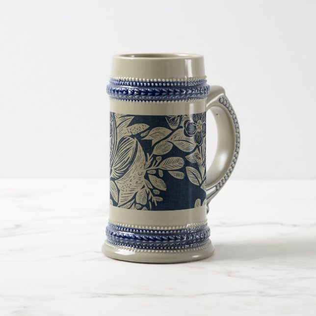 Jarra De Cerveza Efecto azul de la marina masculina Indigo floral p (Anverso derecho)