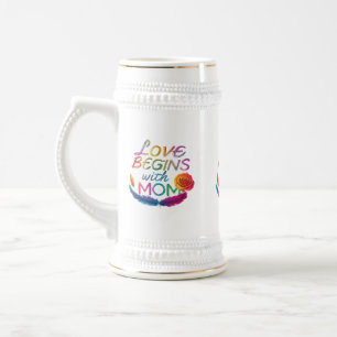 Jarra De Cerveza El amor empieza con mamá" - Diseño Stein de 22 oz