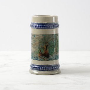 Jarra De Cerveza El bastidor de la red, hombres de Viking en barco