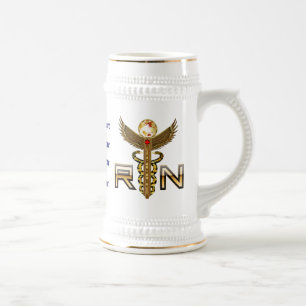 Jarra De Cerveza El compromiso del RN del caduceo de las enfermeras