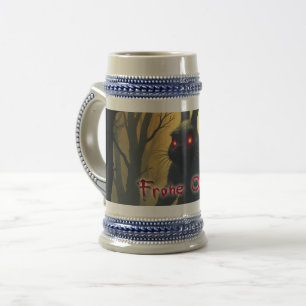 Jarra De Cerveza El conejo de Pascua espeluznante en el bosque somb