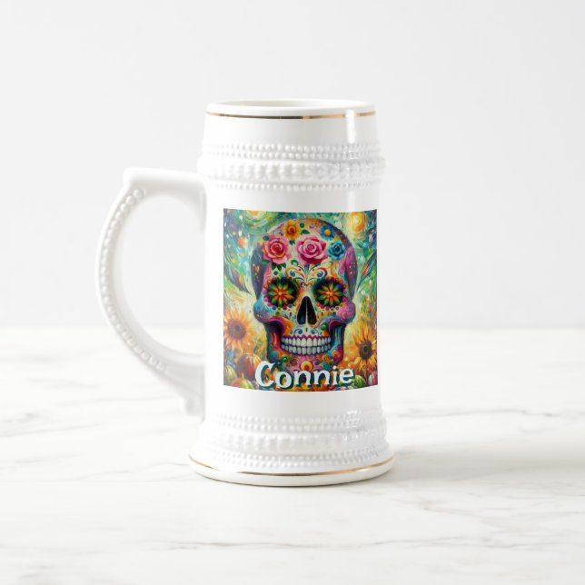 Jarra De Cerveza El Día de la Calavera del Azúcar Personalizado de  (Izquierda)