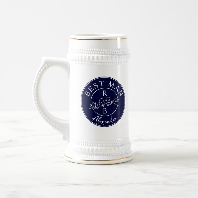 Jarra De Cerveza El mejor hombre personalizado del azul marino (Izquierda)