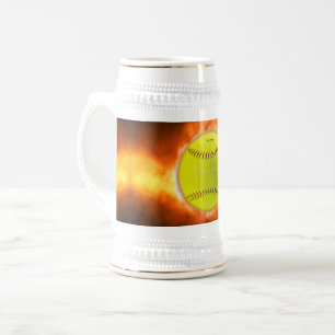 Jarra De Cerveza El softball de SlipperyJoe en el fuego fuego fuego
