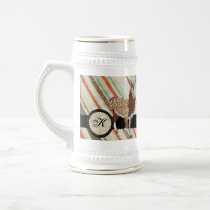 Jarra De Cerveza El vintage del monograma de la llama raya a Stein