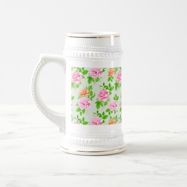 Jarra De Cerveza Elegant Floral Roses Green Leaves Pattern-23675 (Izquierda)