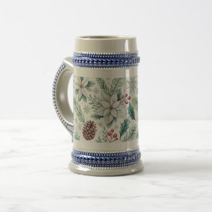 Jarra De Cerveza Elegant Floral White and Green Watercolor Christma