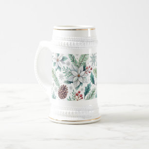 Jarra De Cerveza Elegant Floral White and Green Watercolor Christma