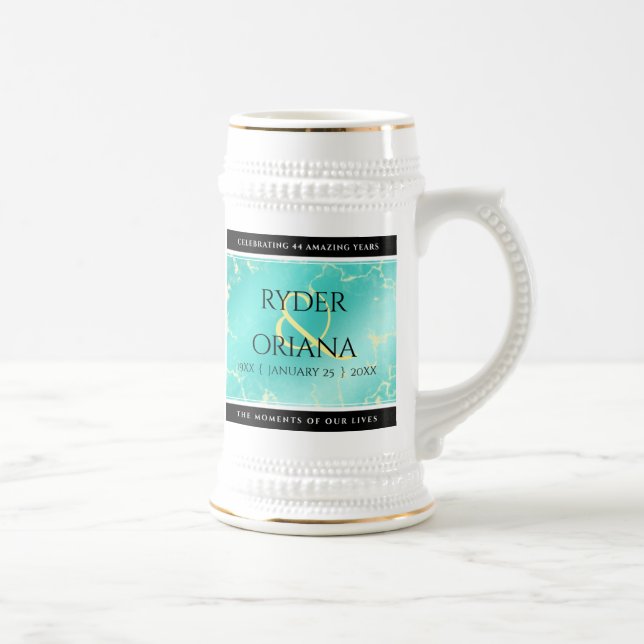 Jarra De Cerveza Elegante 11.º 44° Aniversario Boda Turquesa (Derecha)