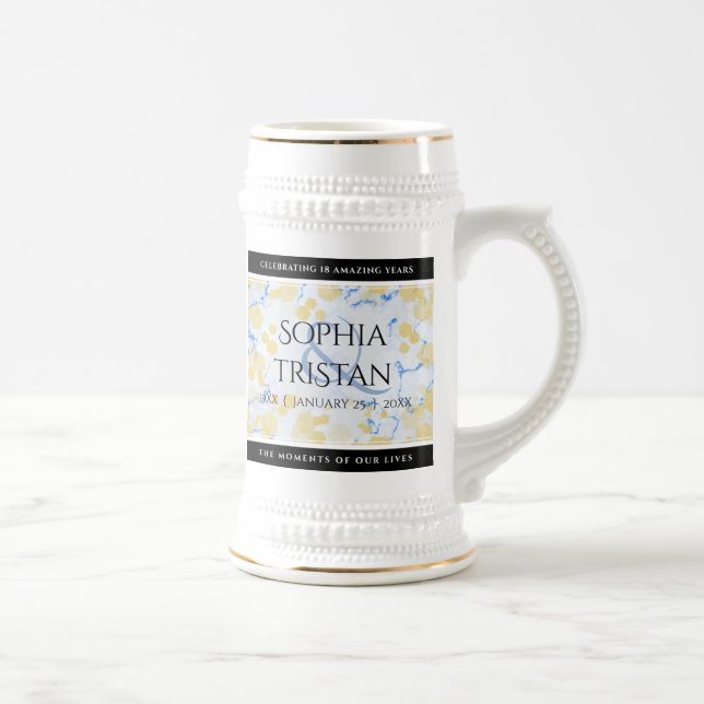 Jarra De Cerveza Elegante 18º Aniversario del Boda de Porcelana (Derecha)