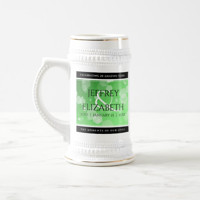 Jarra De Cerveza Elegante 20° 38° 55° aniversario de Boda Esmeralda (Izquierda)