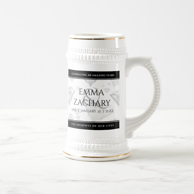 Jarra De Cerveza Elegante 60.º 75° Aniversario del Boda del Diamant (Derecha)