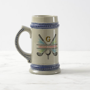 Jarra De Cerveza Elegante Diseño de Monograma de Golf Energético