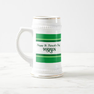 Jarra De Cerveza Elegante Happy St. Patrick's Day Custom Name Green
