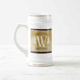 Jarra De Cerveza Elegante Leather Leaf & Vintage Paper Surname Mott