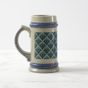 Jarra De Cerveza Elegante patrón floral boho en azul