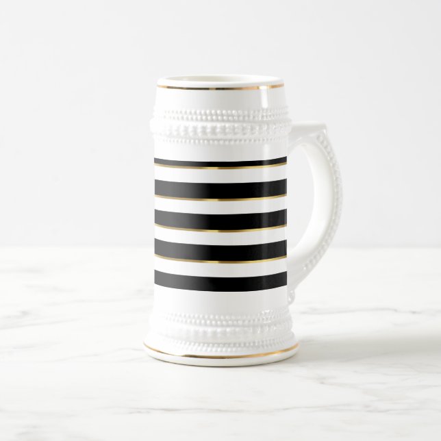 Jarra De Cerveza Elegante Stripe Black Gold White (Anverso derecho)