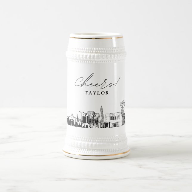 Jarra De Cerveza Esbozo de línea aérea personalizada Gift Mesa Ariz (Centro)