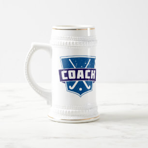 Jarra De Cerveza Escudo de entrenador de hockey sobre terreno