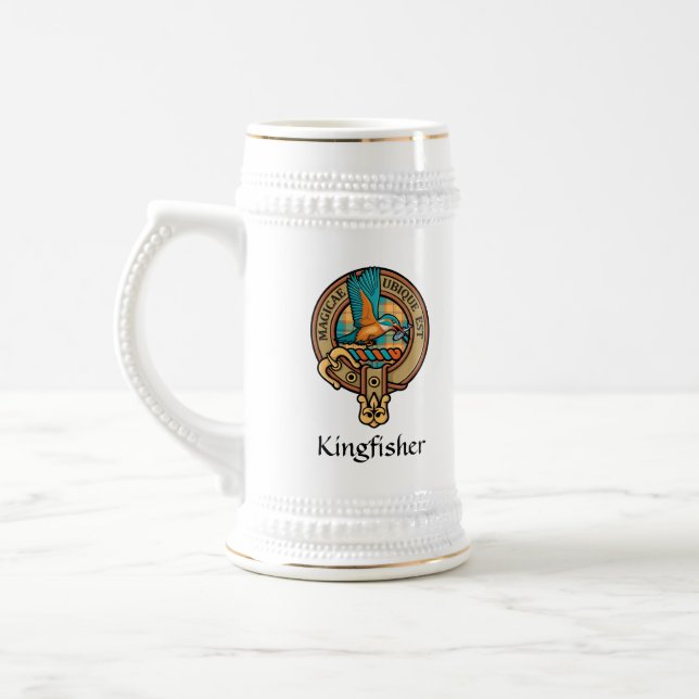 Jarra De Cerveza Escudo de Kingfisher sobre Tartan Beer Stein (Izquierda)