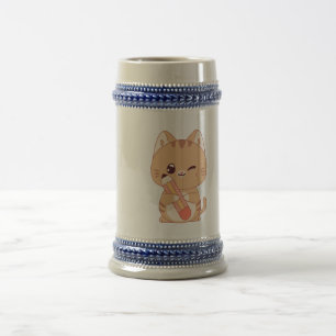 Jarra De Cerveza estudiante de gatito lindo   diseño de los amantes