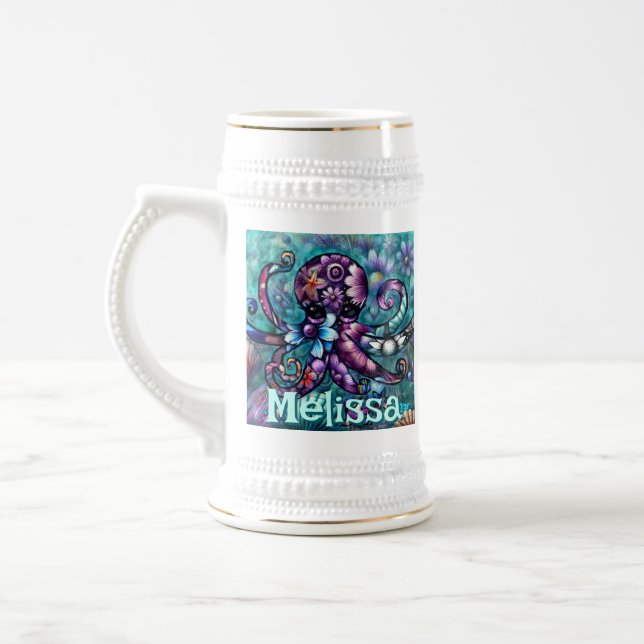 Jarra De Cerveza Fantasía de Octopus floral Verde azulada personali (Izquierda)