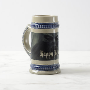 Jarra De Cerveza Fantasma negro en un paisaje infernal - Halloween