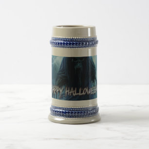 Jarra De Cerveza Fantasma negro en un paisaje infernal - Halloween