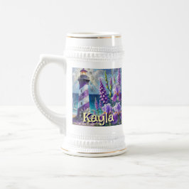 Jarra De Cerveza Faro morado con Foxglove e Iris personalizado