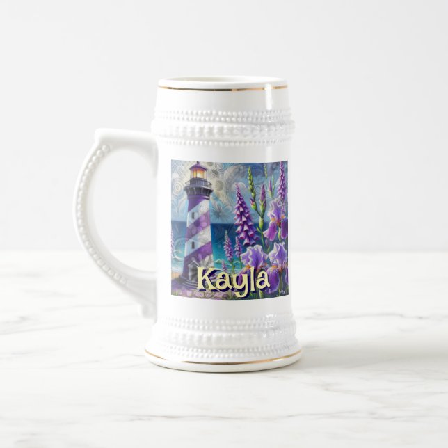 Jarra De Cerveza Faro morado con Foxglove e Iris personalizado (Izquierda)