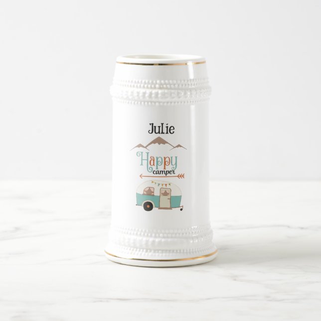 Jarra De Cerveza Feliz Camper personalizado (Centro)