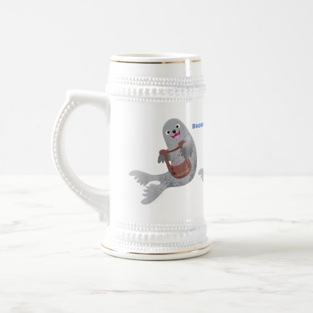 Jarra De Cerveza Feliz ilustracion de personalizado de foca de arpa (Izquierda)