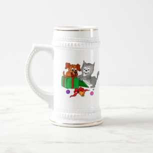 Jarra De Cerveza Feliz Navidad con gato y pipa