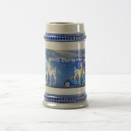 Jarra De Cerveza Feliz Navidad Reno Azul Pristina Copos de Nieve