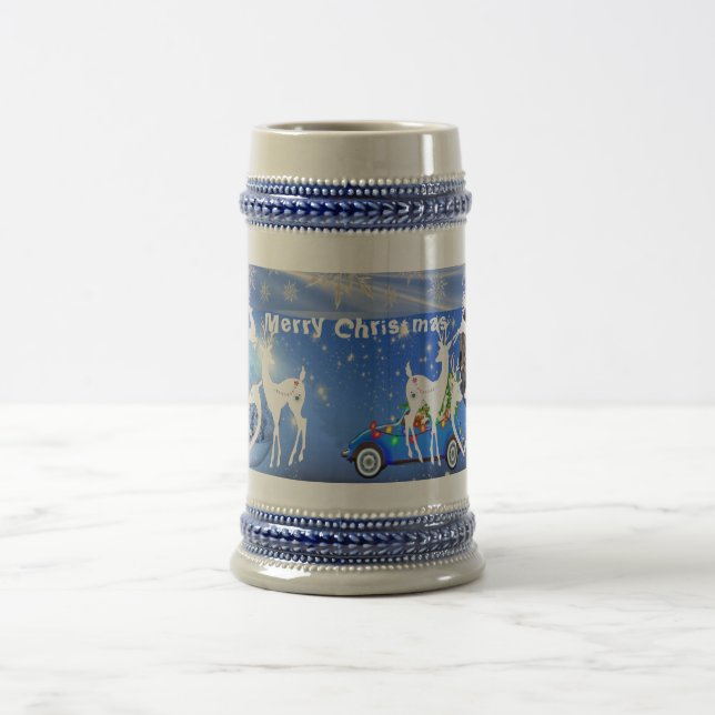Jarra De Cerveza Feliz Navidad Reno Azul Pristina Copos de Nieve (Centro)