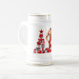 Jarra De Cerveza Feliz Navidad SlipperyJoe regalo rojo blanco plata
