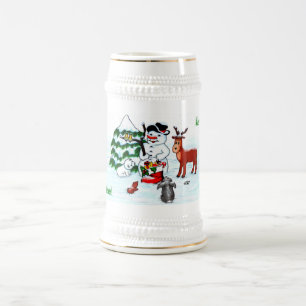 Jarra De Cerveza ¡Feliz Navidad! Snowman con sus amigos