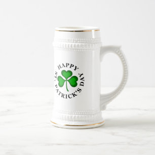 Jarra De Cerveza FELIZ SAN. PATRICK'S DAY Text with green Shamrock