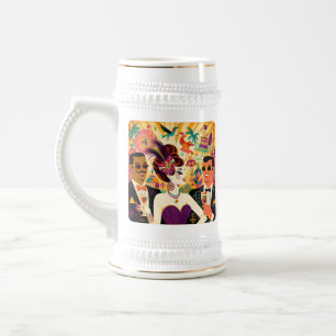 Jarra De Cerveza Fiesta de cócteles de Mid Century Mardi Gras