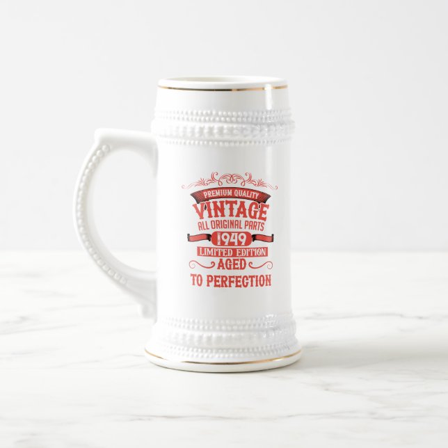 Jarra De Cerveza Fiesta de cumpleaños 75 vintage personalizada (Izquierda)