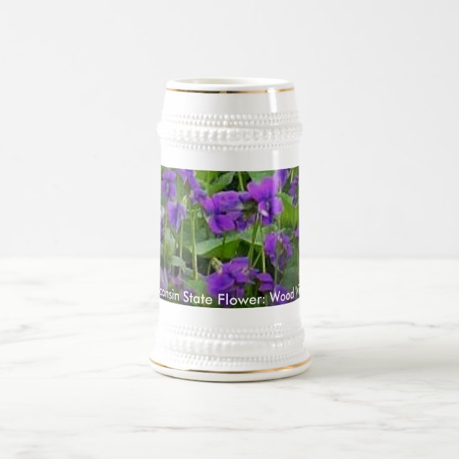Jarra De Cerveza Flor De Estado De Wisconsin: Mug Violeta De Madera (Centro)