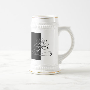 Jarra De Cerveza Flor de Loto Negra Blanca Yin Yang