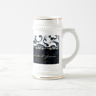 Jarra De Cerveza Floral blanca y negra