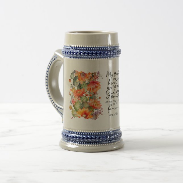 Jarra de cerveza floral con versículo bíblico alem (Anverso izquierdo)