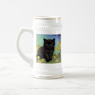 Jarra De Cerveza Flores amarillas de gato negro Van Gogh