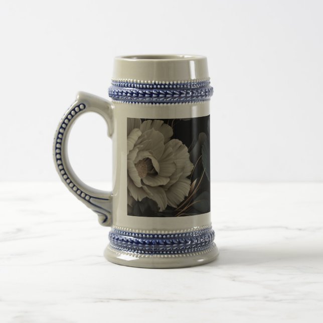 Jarra De Cerveza Flores de blanco y negro (Izquierda)
