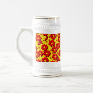 Jarra De Cerveza Flores de dalia rojas y amarillas