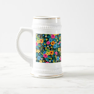 Jarra De Cerveza Flores Ditsy Vibrantes Diseño de Patrón Floral-437