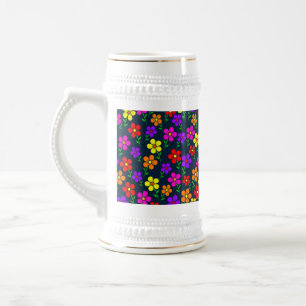 Jarra De Cerveza Flores Multicolores Patrón Floral
